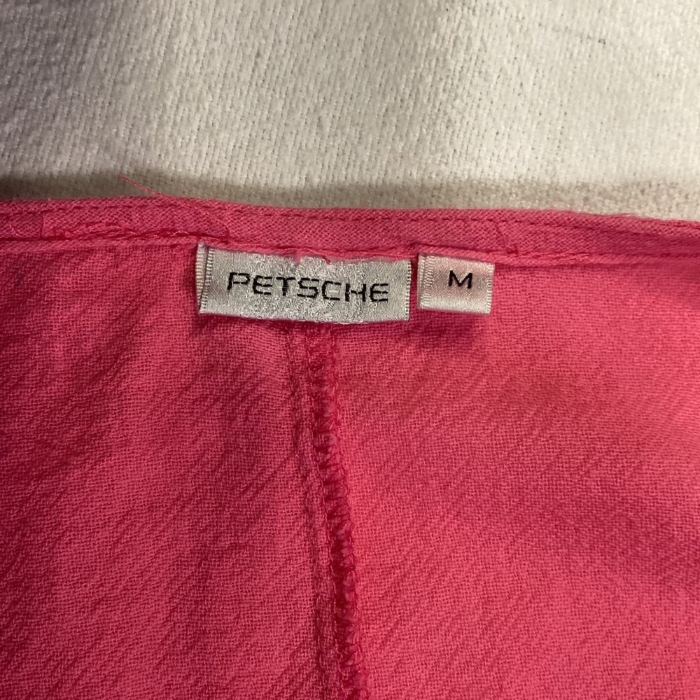 Petsche Womens Pink Cotton Crochet Lace Trim Floral Button Front Top Size M - Picture 7 of 8